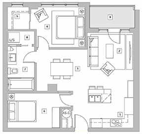 205-305-405 - 2nd, 3rd, 4th floor, 770 sq. ft.