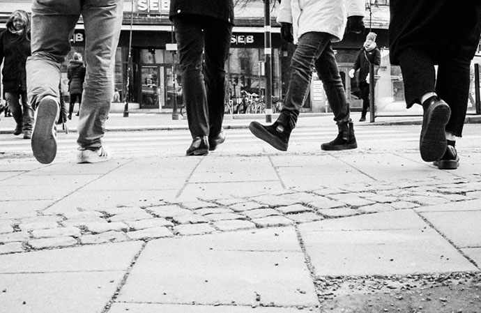 people walking, cobblestone, shoes