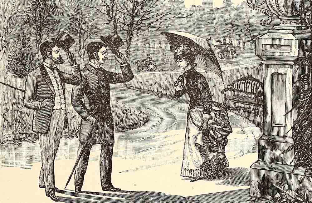 Bienseance - Gentlemen saluting lady in park - WestmountMag.ca