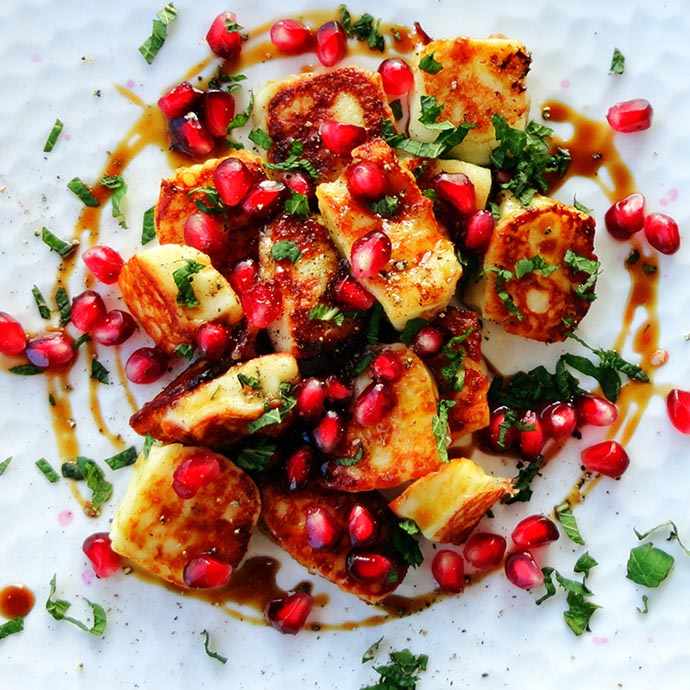 photo: Grilled Halloumi Cheese with Pomegranaphoto by Josee Brisson: Grilled Halloumi Cheese with Pomegranate Arils and Syrupte Arils and Syrup