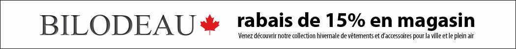 Bannière Bilodeau - rabais de 15% en magasin
