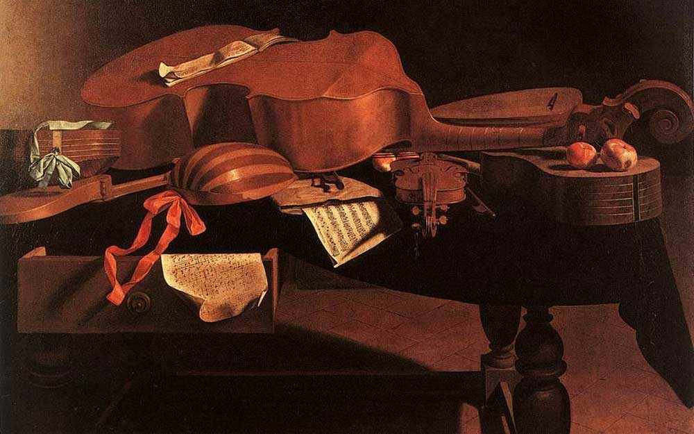 Evaristo Baschenis - Instruments de musique sur une table musées royaux des Beaux-Arts de Bruxelles