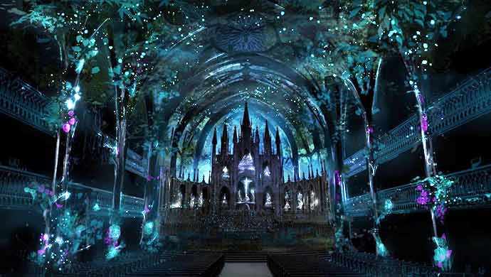 AURA, une expérience lumineuse au cœur de la Basilique Notre-Dame de Montréal • Crédit photo : Moment Factory – WestmountMag.ca