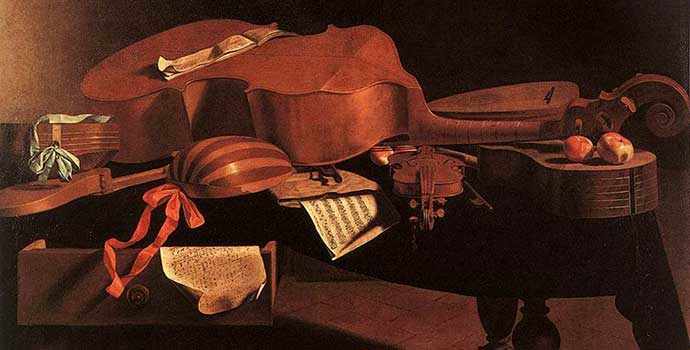 Evaristo Baschenis - Instruments de musique sur une table – WestmountMag.ca