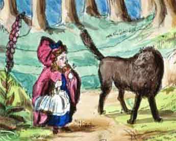 Plaque de verre peinte à la main pour lanterne magique, Le Petit Chaperon rouge, 1855-1860. Musée McCord