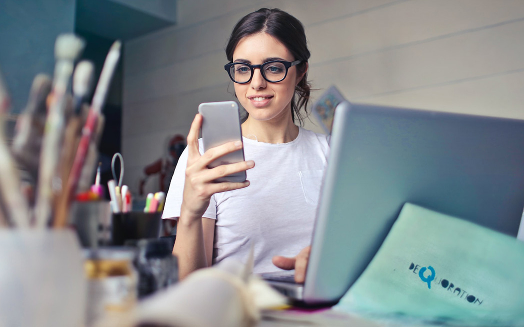 Young woman researching online