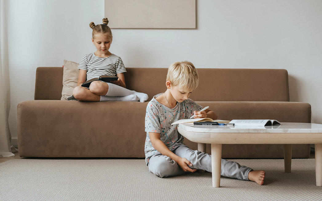 children studying at home