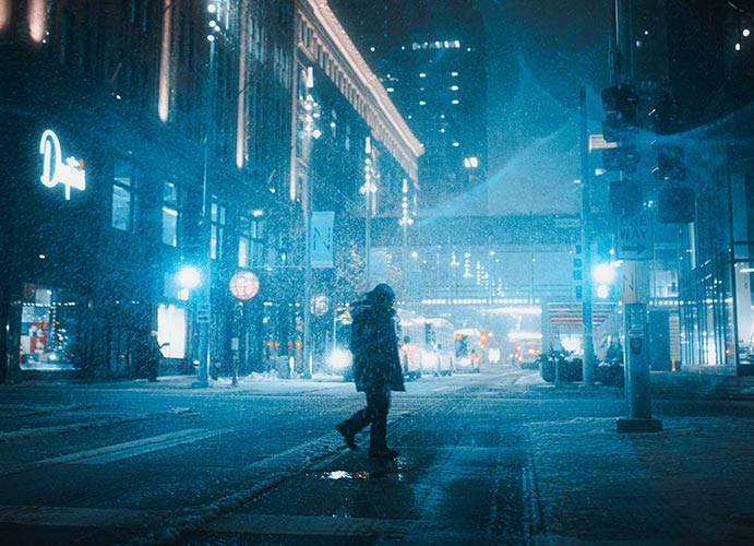 cold winter evening in the city