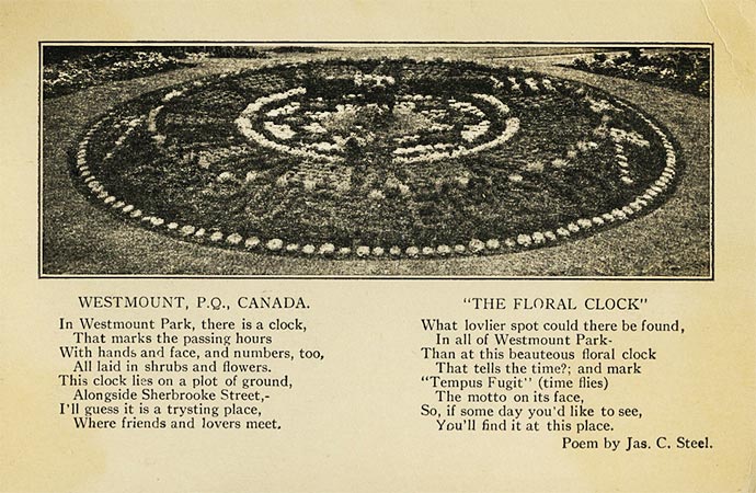 Westmount Floral Clock postcard c 1935