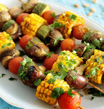 Peanut and Cilantro Grilled Veggie Skewers