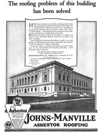 Ad for asbestos roofing by Johns-Manville Inc
