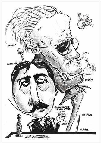 caricature of Joyce and Proust - WestmountMag.ca