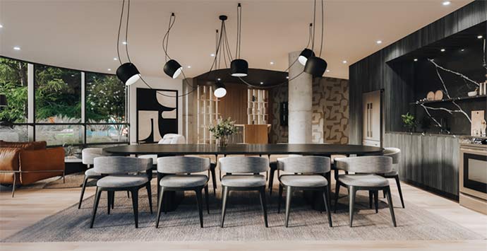 Dans les espaces communs du Loyal, vous pourrez aussi profiter d’un espace de coworking, d’une cuisine commune ainsi que d’un espace lounge.