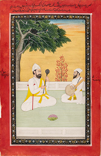 INDE ou PAKISTAN, RÉGION DU PENDJAB, Nanak, le premier maître, vers 1800-1810, gouache, encre à la poudre d'or, encre. MBAM, Collection d’art sikh, Narinder Singh et Satinder Kaur Kapany – Sikh Foundation International (É.-U.). Photo MBAM, Christine Guest INDIA, or PAKISTAN, PUNJAB REGION, Nanak, the First Teacher, about 1800-1810, gouache, powdered gold ink. MMFA, Sikh Art Collection, Narinder Singh and Satinder Kaur Kapany – Sikh Foundation International (U.S.A.). Photo MMFA, Christine Guest