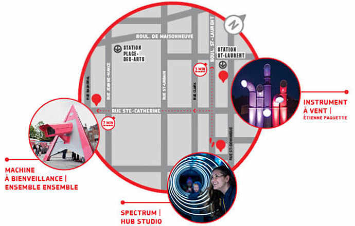 Map of interactive Installations at Quartier des spectacles