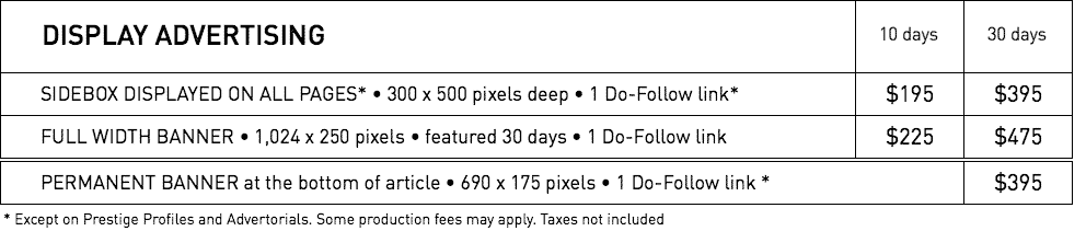 Rates for Display Advertising in WestmountMag.ca