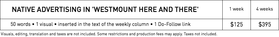 Rates for Native Advertising in WestmountMag.ca
