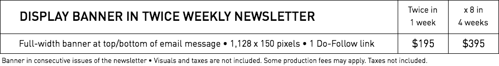 Rates for banner in WestmountMag.ca's newsletter