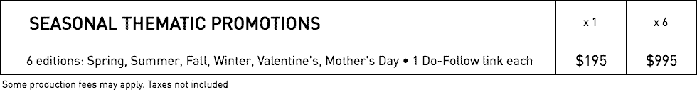 Rates for Seasonal promotions in WestmountMag.ca