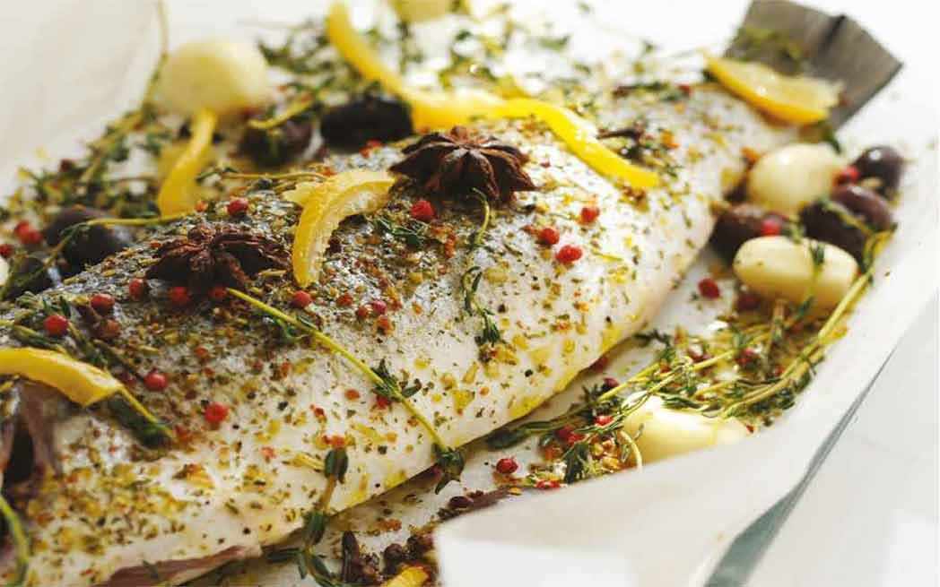 Red snapper papillote with herbs and spices