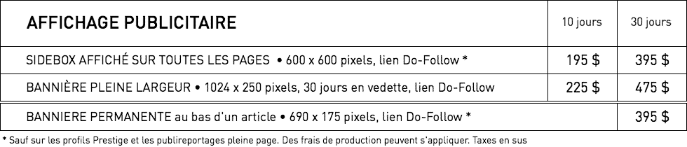 WestmountMag.ca -Tarifs affichage publicitaires