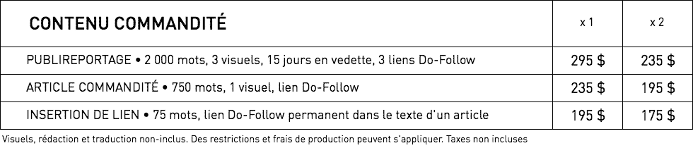 TARIF Contenu commandité dans WestmountMag.ca