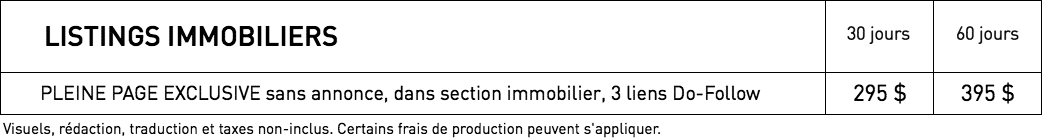 Tarifs : Listings immobiliers – WestmountMag.ca