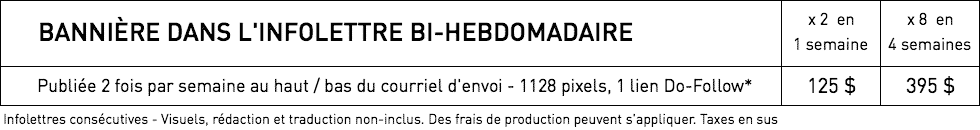 Tarifs pour affichage dans l'infolettre de WestmountMag.ca