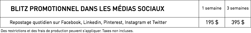 Tarifs - Blitz médias sociaux – WestmountMag.ca