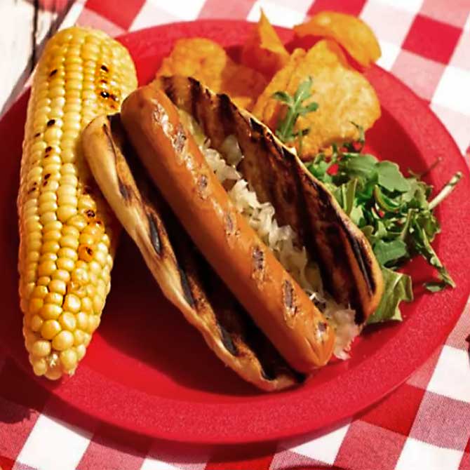 Grilled Vegan Hot Dog and Corn