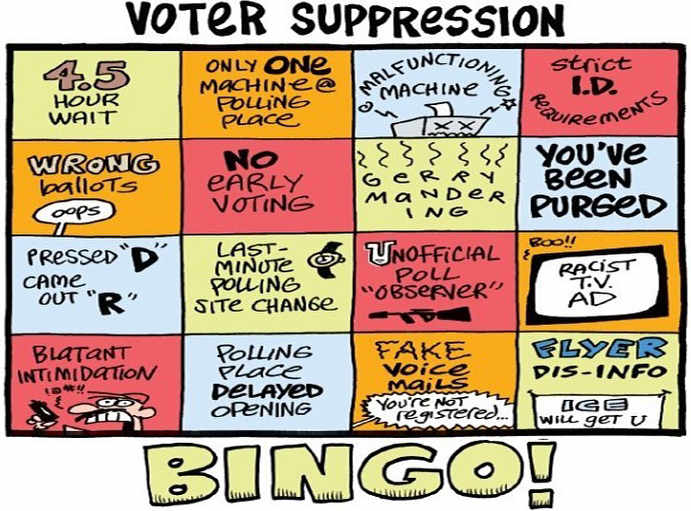 Voter Suppression Bingo 