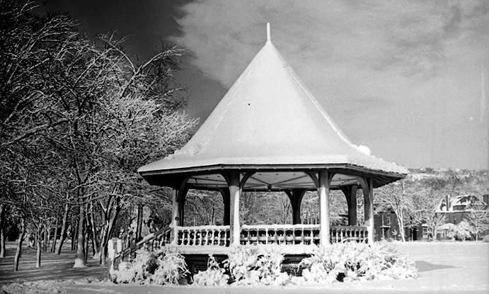 Victorian bandstand in Westmount Park on a winter’s day