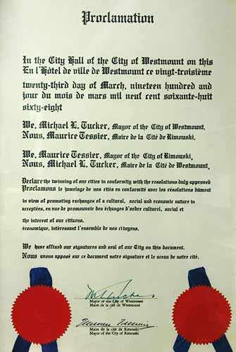 Rimouski-Westmount twinning proclamation - WestmountMag.ca